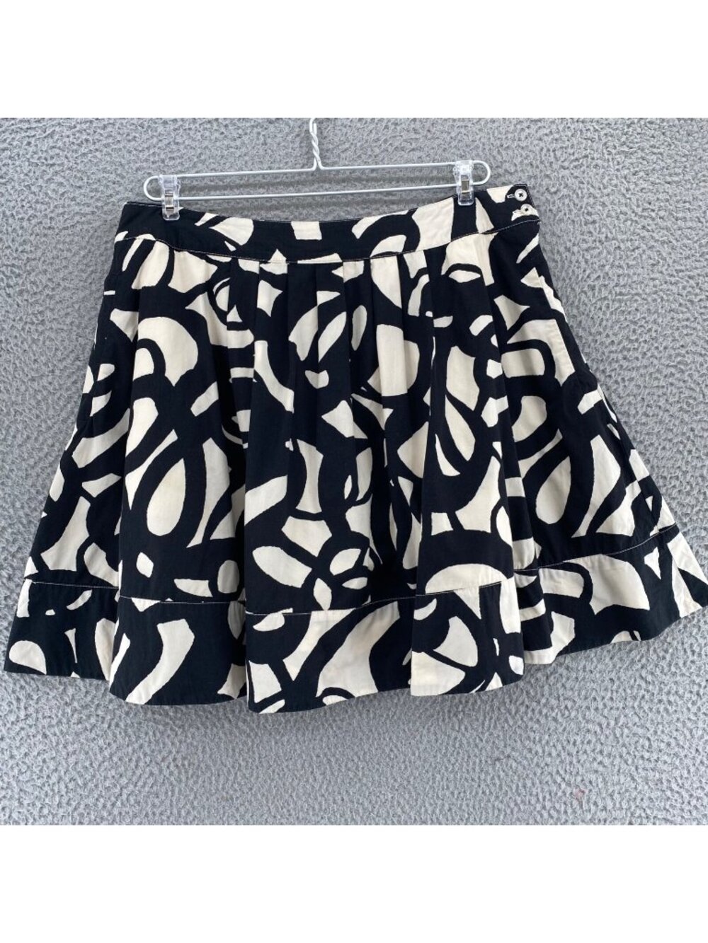 FEI Skirt Women 10 Black Abstract Floral Art Swirls Pleated Pockets Mini A Line*